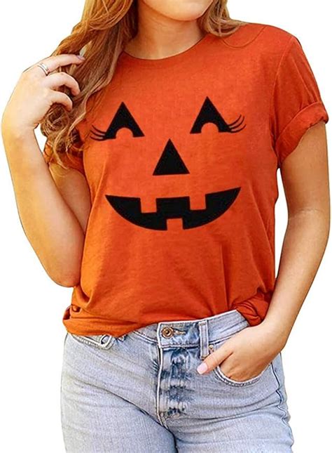 Buy Halloween Pumpkin Shirt Women Cute Funny Graphic Tee Shirts Short