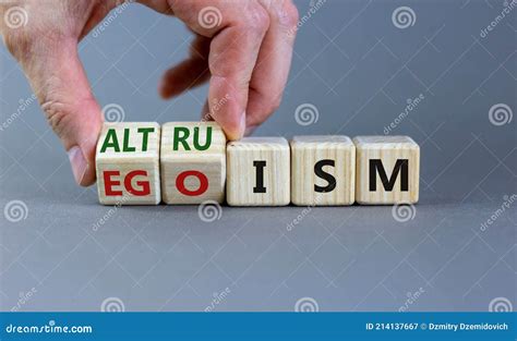 Altruism Or Egoism Symbol Businessman Turns Wooden Cubes And Changes