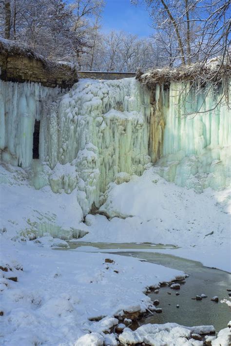 Minnehaha Falls and Creek, Winter Stock Image - Image of december ...