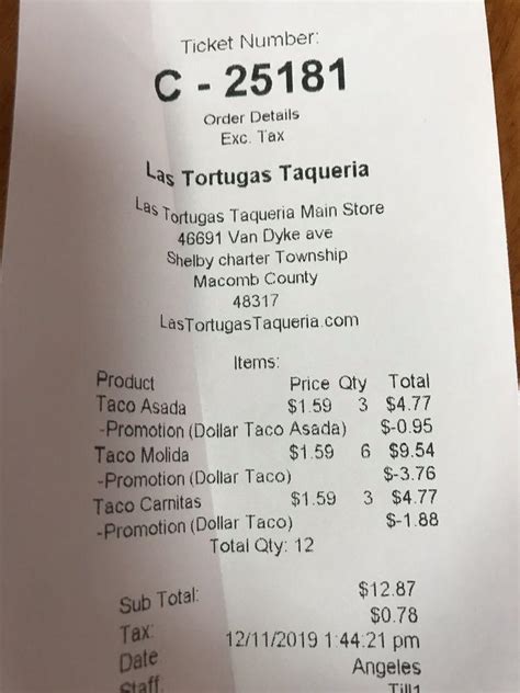 Menu at Las Tortugas Taqueria restaurant, Sterling Heights