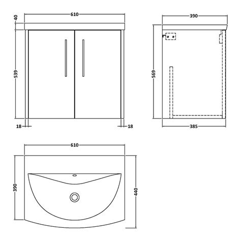 Hudson Reed Juno 600mm Wall Hung 2 Door Vanity Unit And Curved Basin 1th Graphite Grey Woodgrain