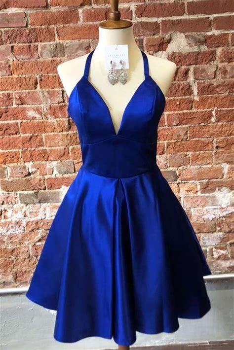 Simple Halter Royal Blue Short Homecoming Dress Royal Blue Homecoming