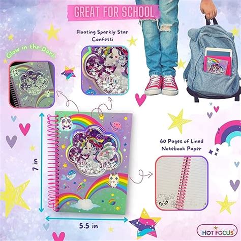 HOT FOCUS Juego de diario para colorear de unicornio arcoíris para niñas con cuaderno en espiral