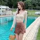 Higun Set Ruffled Bikini Top Swim Skirt Shorts Lace Cover Up