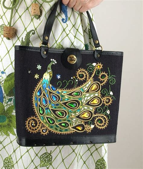 S Vintage Enid Collins Style Black Peacock Bag With Jewels Etsy