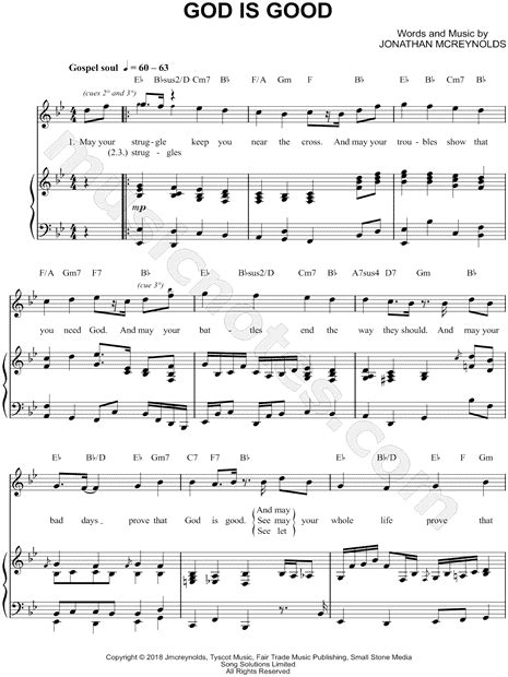 Jonathan Mcreynolds God Is Good Sheet Music In Bb Major Transposable