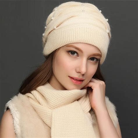 Female Winter Warm Hat Scarf Lady Handmade Knitted Wool Cap Students