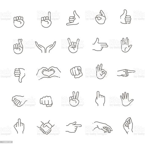 Hand Gestures Line Icon Set Included Icons As Fingers Interaction Stock