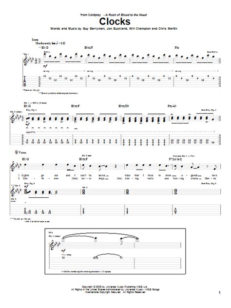 Clocks By Coldplay Guitar Tab Guitar Instructor