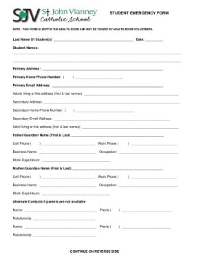 Fillable Online MOUNT VERNON CITY SCHOOLS - STUDENT EMERGENCY FORM Fax ...