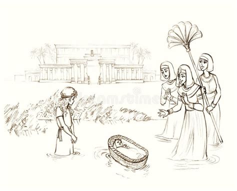 Pencil Drawing Pharaoh S Daughter Found Moses In A Basket Stock Illustration Illustration Of