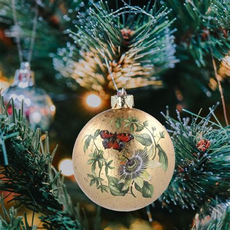 Gold Bauble With Butterfly Christmas Ornament Flower Horgans Of