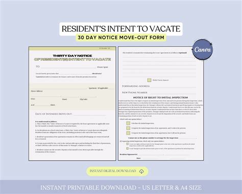 Day Notice Of Resident S Intent To Vacate Lease Termination Form