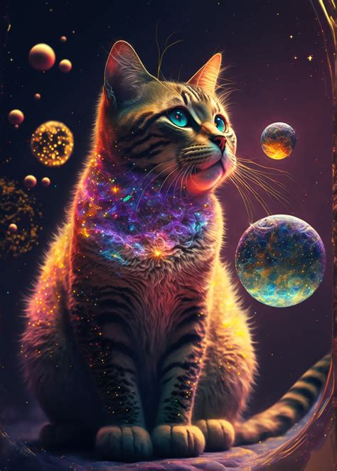 Space Kitty Cat Poster Picture Metal Print Paint By Mr Relative