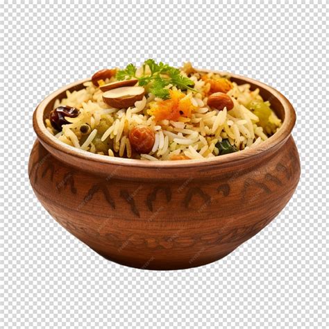 Premium PSD | Delicious vegetable biryani in a bowl on white