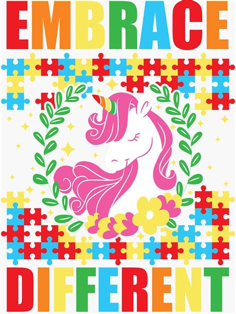 Autism Awareness Embrace Different Unicorn Puzzle Piece Sticker For