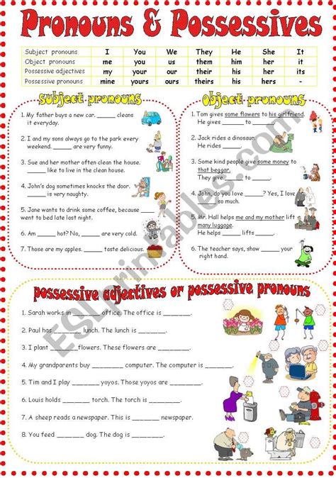 Pronouns Possessive Worksheet Printable Word Searches