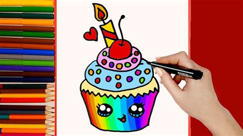 Cómo dibujar un Pastel de Cumpleaños Kawaii paso a paso Dibujo fácil