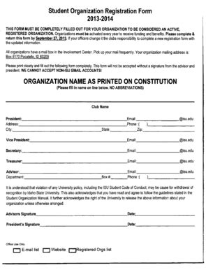 Fillable Online Isu New Student Organization Registration Form Idaho