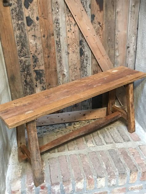 Oud Landelijk Houten Bankje Bank Kruk Sidetable Buro Kinderbureau