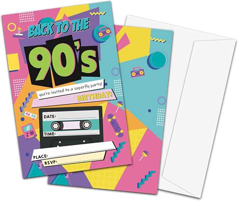 Back To The 90s Theme Birthday Invitations Retro 1990s Fill In Style