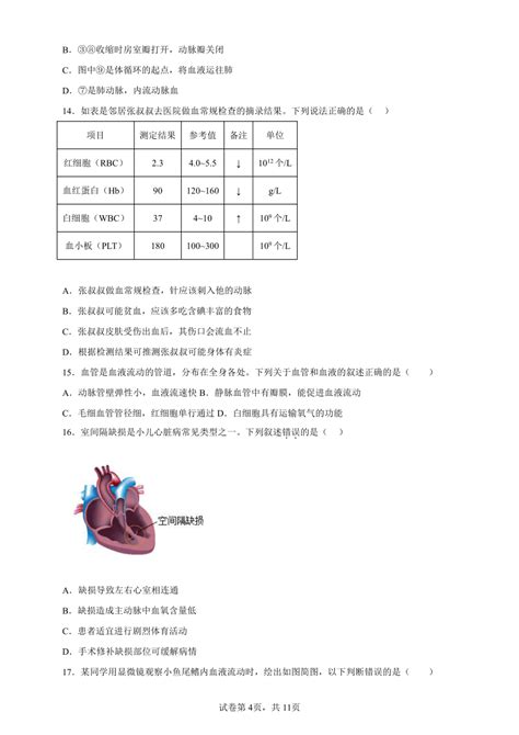 人教版生物七年级下册第四章人体内物质的运输 复习题（含解析） 21世纪教育网