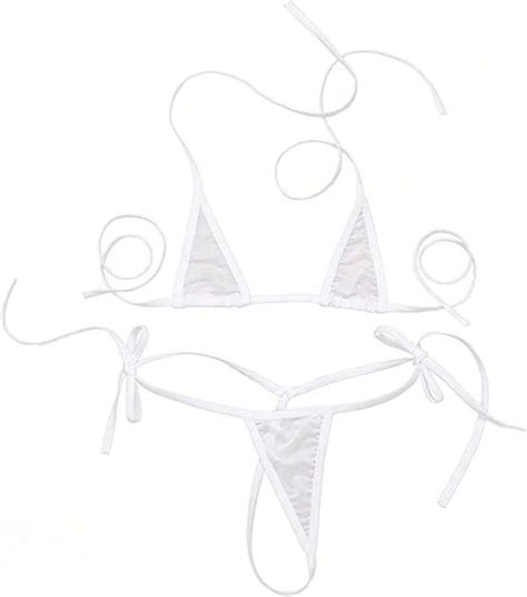 Women S Sheer Extreme Swimsuit Bikini Halterneck Top And Tie Sides Micro Bikini Thong Sets