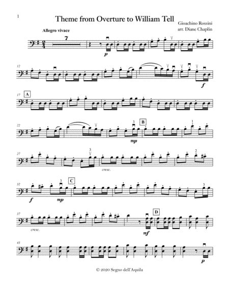 William Tell Overture Theme Cello And Piano Arr Diane Chaplin By Gioachino Rossini Sheet