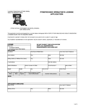 Fillable Online Sfm Dps Louisiana PYROTECHNIC OPERATOR S LICENSE