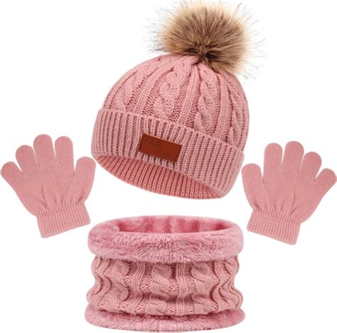 3 Pcs Winter Hat Scarf Gloves Set Soft Warm Knit Beanie Hat Touchscreen Gloves Long