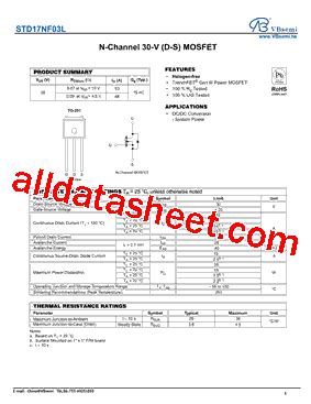 STD17NF03L 데이터시트 PDF VBsemi Electronics Co Ltd