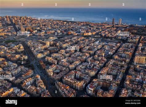 Aerial View Of The Eixample The Octogonal Grid Of Barcelona Catalonia