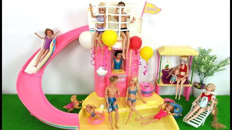 Barbie Pool & Slide : Barbie Water Park Pool party بركة باربي والشرائح ...