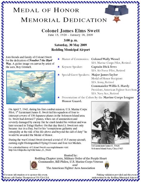 Col James Elms Swetts Medal Of Honor Dedication