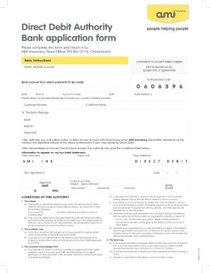 Fillable Online Direct Debit Authority Bank Application Form Ami Fax