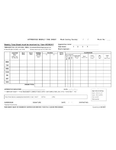 25+ SAMPLE Construction Timesheet in MS Word