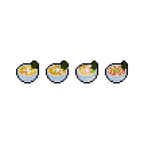 Premium Vector Pixel Art Cartoon Ramen Icon Set