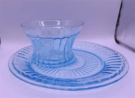 Rare Blue Depression Mayfair Open Rose Sherbert W Underplate Antique Price Guide Details Page