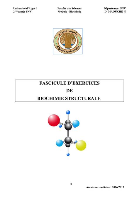 Exercices en biochimie pour revision 2 ème année SNV Module