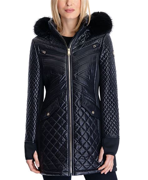 Michael Kors Faux Fur Trim Hooded Quilted Coat Macys