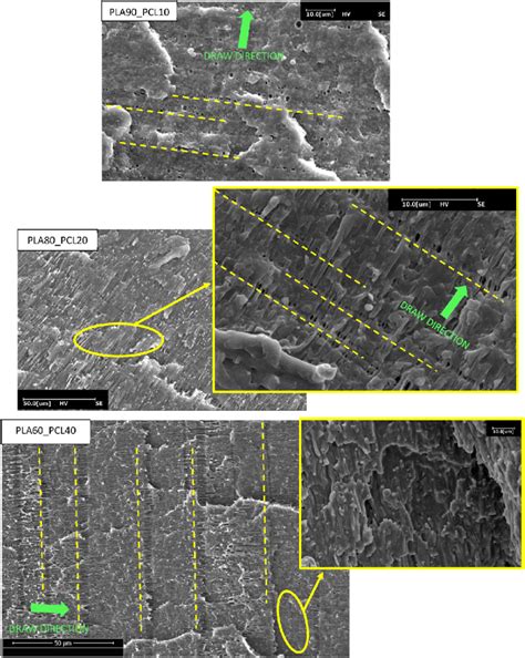 SEM Micrographs Of The Cryo Fractured Surface Of Tensile PLA PCL