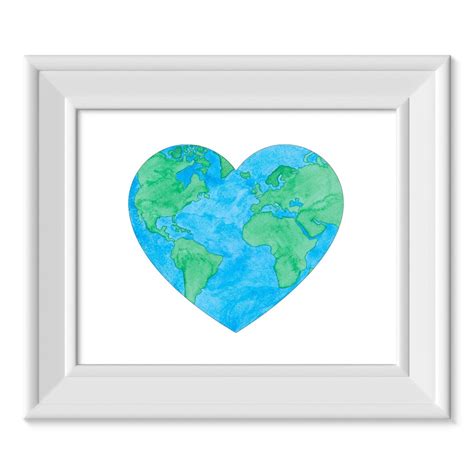 Earth Heart Art Print, Watercolor Earth Heart Art, Earth Love, Wildlife ...