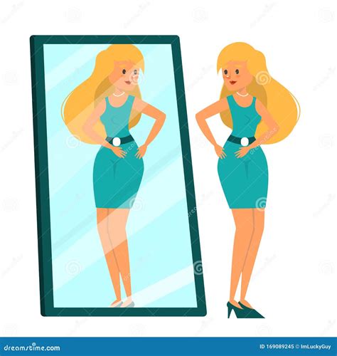 Beautiful Woman Looking At The Mirror Isolated Stock Illustration