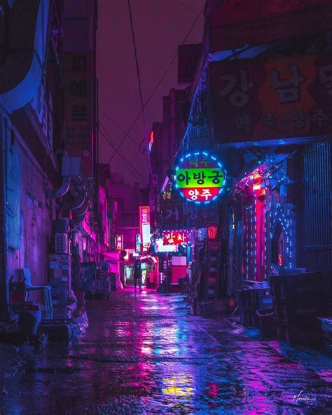 Neon Lights In Seoul South Korea Cyberpunk City Neon Noir Urban