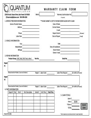 Fillable Online Warranty Claim Fax Email Print Pdffiller