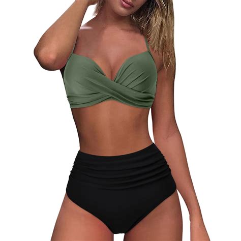 Girls Swimsuit High Waist Bikini Push Up Two Piece Vintage Retro Ruched