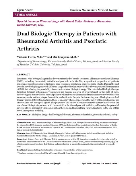 Pdf Dual Biologic Therapy In Patients With Rheumatoid Arthritis And Psoriatic Arthritis