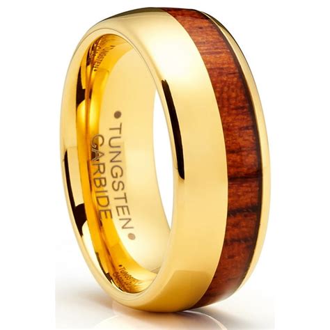 Metal Masters Mens Tungsten Wedding Band Engagement Ring Koa Wood Goldtone 8mm Comfort Fit