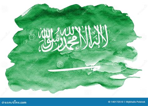 Saudi Arabia Flag Is Depicted In Liquid Watercolor Style Isolated On