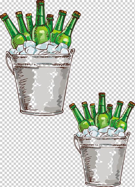 Two Buckets And Bottles Beer Bottle Drawing Illustration Spring Beer